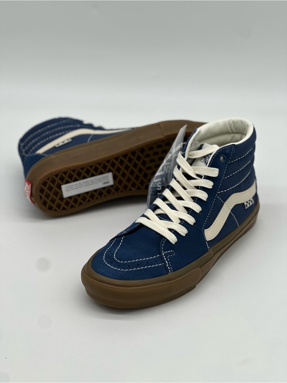 Vans Navy Canvas High-Top Sneakers with Cream Stripe - Picture 9 of 10